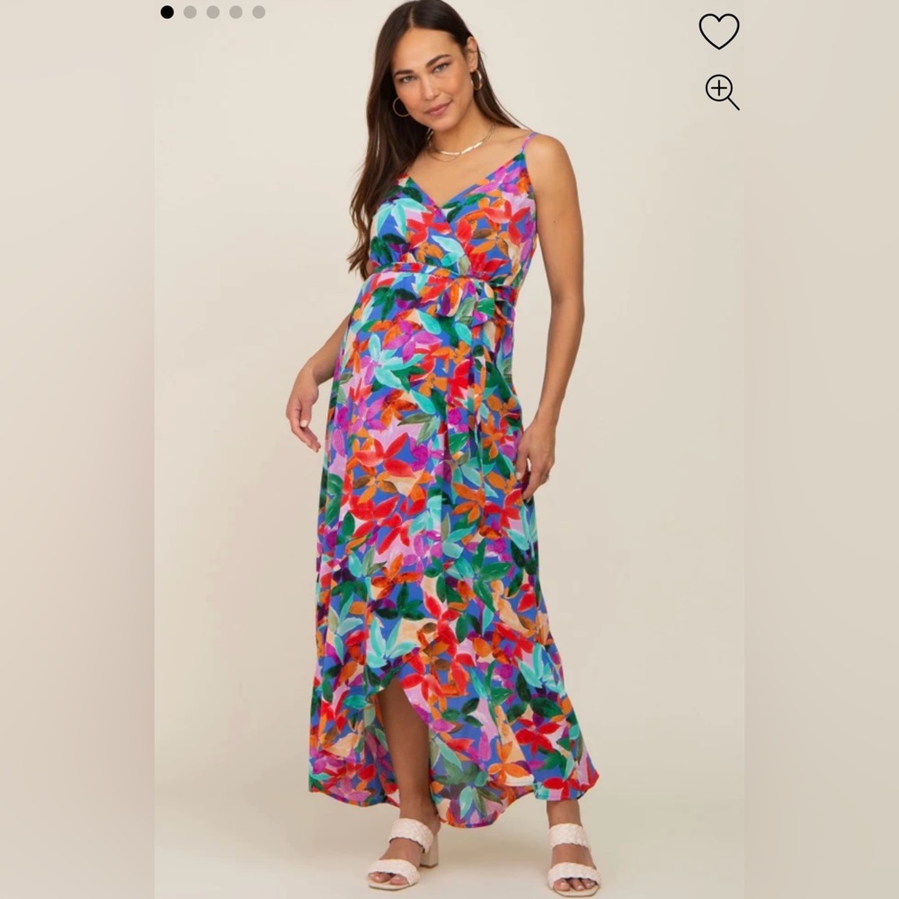 (NWT) Pinkblush Maternity Blue Floral Hi-Lo Maternity Wrap Dress